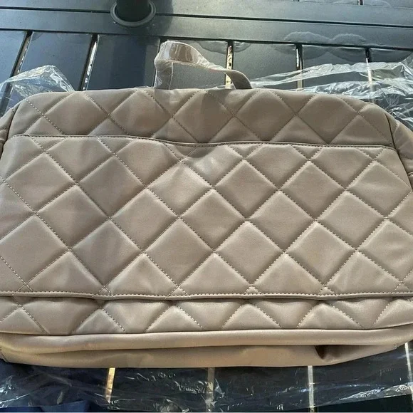Gilda Paris Quilted Weekender Bag Taupe w/ Black Accents BNWT